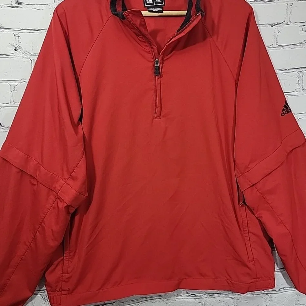 Adidas‎ ClimaProof Track Jacket Red Windbreaker Mens M Convertible Arms Pullover